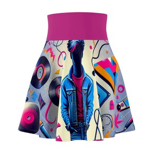 Vibrant Retro Women&#39;s Skater Skirt, Retro Fashion, Music Lover Gift, Night Out Style, Dance Outfit, Festival Clothing