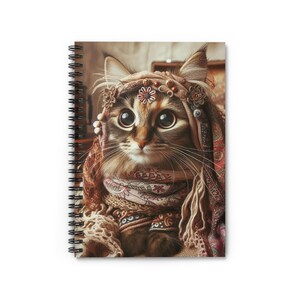 Cute Boho Cat Spiral Notebook, Fluffy Feline Journal, Gift for Cat Lovers, Cute Stationery, Personal Diary, Pet Themed Notebook