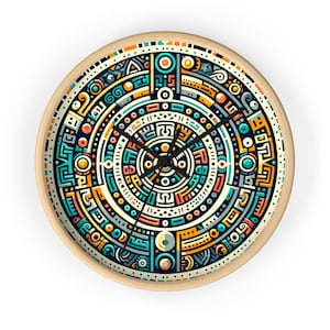 Boho Abstract Mayan Circle Chic Wall Clock: Colorful Geometric Decor, Home Office Accent, Gift for Art Lovers, Modern Timepiece, Wall Art