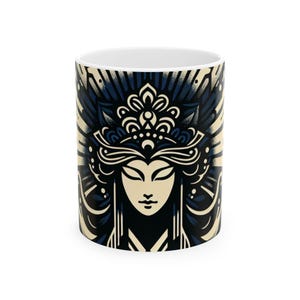 Bohemian Goddess Ceramic Coffee Mug: Art Deco Meditation Cup