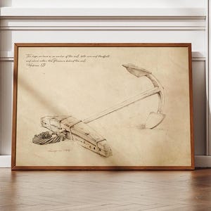 Hebreos 6:19 / Impresión de arte digital con boceto de ancla / Arte de versículo bíblico náutico vintage / Decoración de pared cristiana para hombres