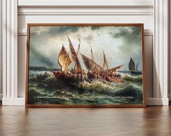 Luke 5:7 "Breaking Nets"  Christian Wall Art Bible Verse Art Vintage Fishing Boats Christian Wall Decor for Men