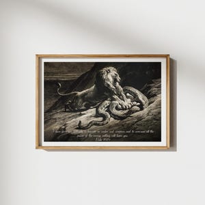 Luke 10:19 Bible Verse Art Print Originally Lion Attacking A Large ...