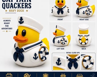 Captain Quackers Navy Sailor Duck - 3D Printed Nautical Duck