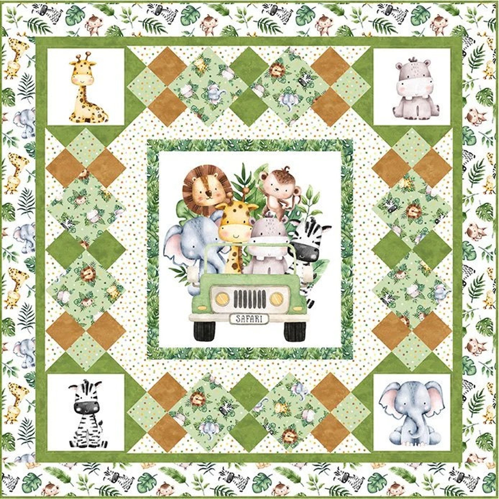 Wee Safari Jungle Animals Baby Nursery Quilt 51 X 51 TBQSC Handmade - Etsy