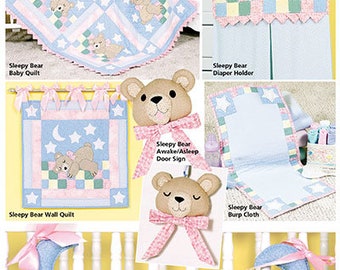 Sleepy Bear Handmade Baby Nursery Quilt Ensemble