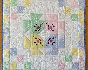 Spring Bunny Go Round Baby Toddler Quilt (24 x 24) | TBQSC Handmade