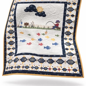 Handmade Let's Go Fishing Quilted Baby Blanket