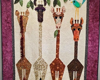Way Up There 3D Giraffe Art Quilt by TBQSC Handmade