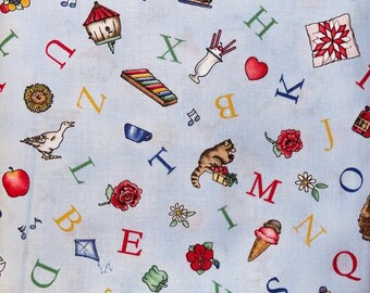 Vintage Hungry Animal Alphabet Cotton Quilt Fabric (3.13 Yards) by J. Wecker Frisch Licensed to SSI