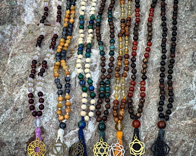 Wholesale Chakra Mala Set – Clarity & Courage | 7 Handcrafted Malas for Each Chakra | Eco-Friendly Yoga Jewelry | Healing Gift Bundle