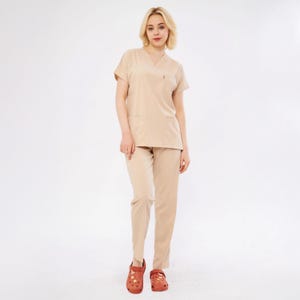 Lycra unisexe couleur beige avec manches chauve-souris médecin, infirmière, dentiste, gommage uniforme d&#39;hôpital