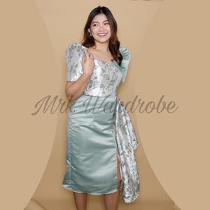 Modern Filipiniana Sage Green Pleated Peplum Dress