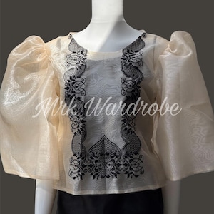 Maria Clara Ibarra Kimona Top- Modern Filipiniana with Black Burda