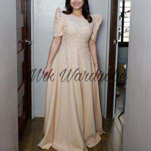Beige Neoprene Filipiniana Gown for Formal Events Floor Length- Ahtisa Gown