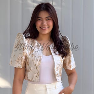 Beige Gold Brocade Bolero Filipiniana Top