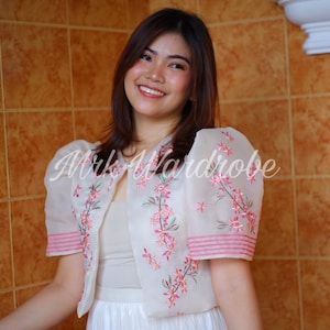Juci Marian Bolero Modern Filipiniana- Pink Embroidery