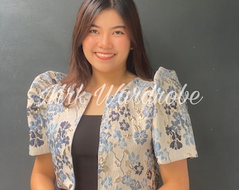 Dusty Blue Brocade Bolero Filipiniana Top