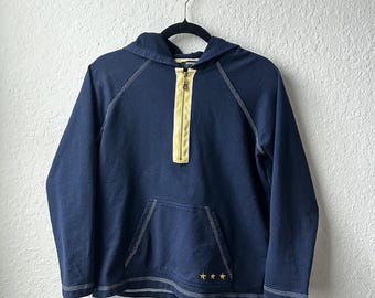 Vintage 2000s Y2K Damen Norton Studio Navy Hoodie 1/4 Zip (Size: Petit Medium)