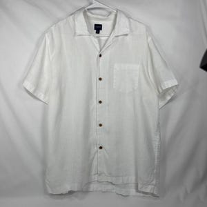 J.Crew White Short Sleeve Linen Camp Collar Button Down Shirt – Size Large (L)