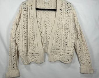 Jessica Simpson Cream Open Front Crochet Knit Cardigan Size S