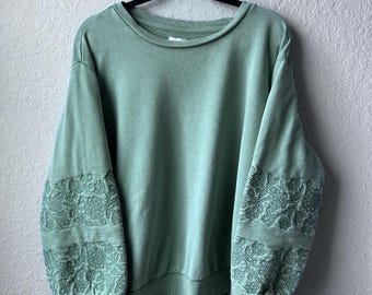Sudadera de manga larga con bordado floral verde Wonderly para mujer (Talla: L)