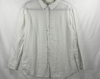 Symple NYC White 100% Linen Long-Sleeve Button-Down Shirt S/M
