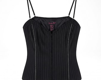 Shape FX Schwarzes Nadelstreifen-Korsett-Tanktop mit integrierter Formgebung, Größe 10