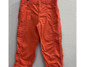 Pantalones capri cargo naranjas para mujer, estilo vintage de los años 2000/Y2K, Gorpcore Granola (Talla: 8)