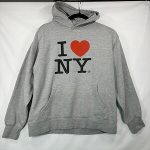 I Love NY Heather Grey Hoodie – Classic Graphic Pullover Sweatshirt (M)