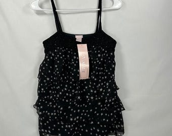 Top a canotta vintage Nolita con stampa a stelle e inserti in rete con perline, stile Y2K (taglia M)
