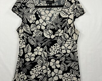 INC International Concepts Top mit tropischem Blumenmuster, schwarz-weiß, Größe L