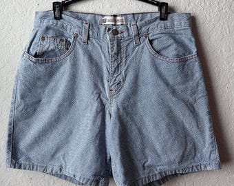 Vintage Y2K/ 2000s Faded Glory Railroad Blue Stripe Denim Mom Shorts (Medium)