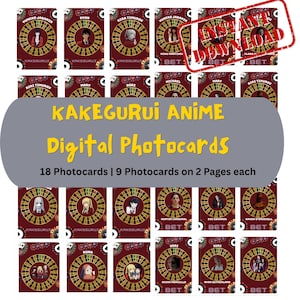 Kakegurui Anime Photocards: Yumeko Fan Art Prints (PDF Downloadable Set of 18)