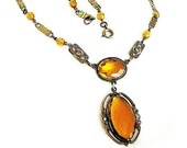 Art Deco Amber Glass Paste Pendant Necklace