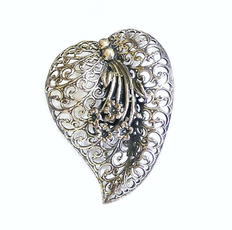 Jewelart Sterling Filigree Heart Figural Brooch