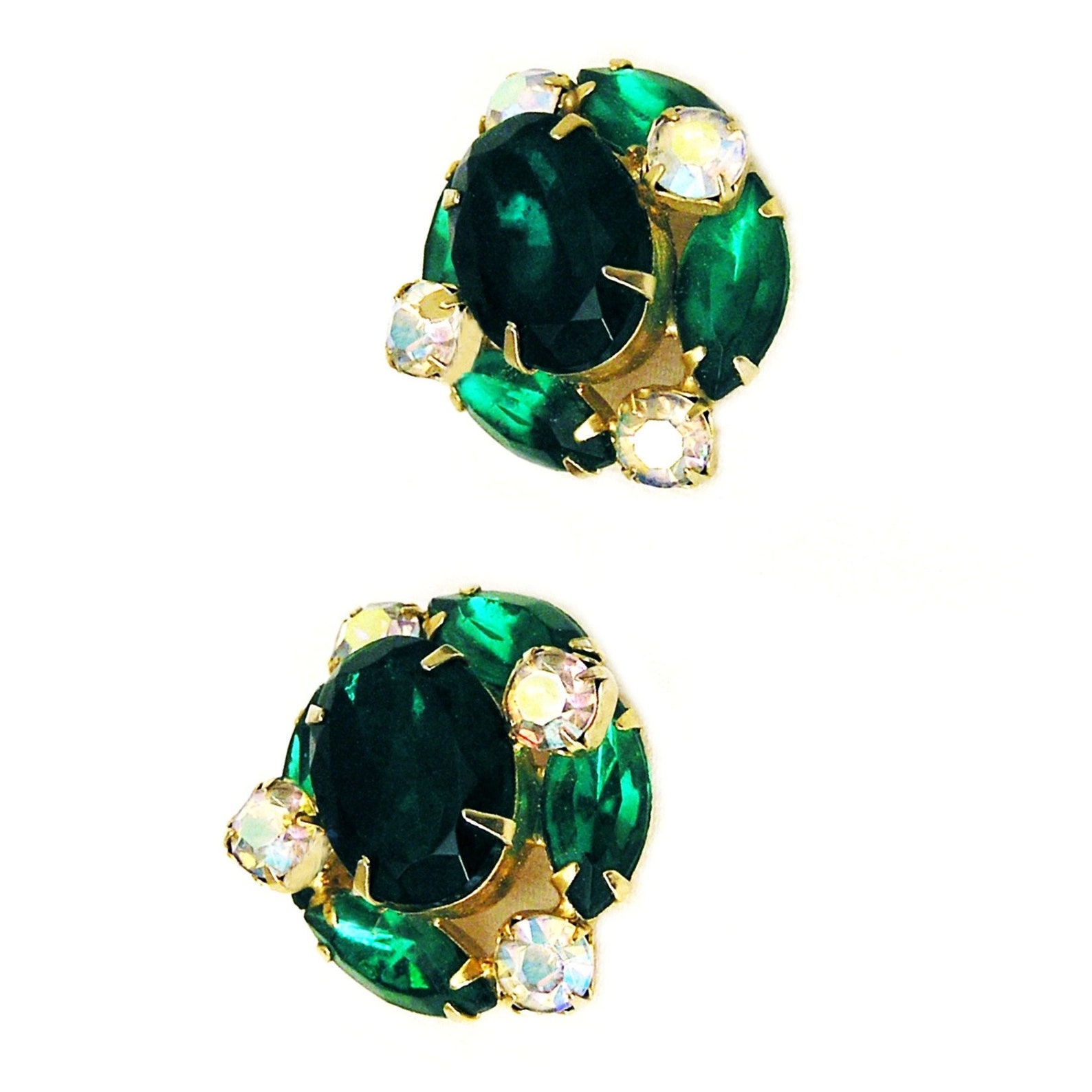 Emerald Green Clip On Earrings with Sparkly White AB Accents Etsy