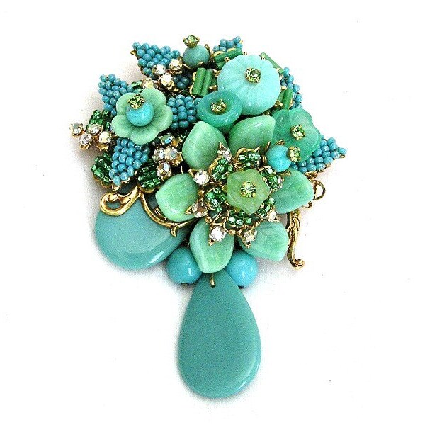 Stanley Hagler Ian St Gielar Aqua and Green Floral Brooch