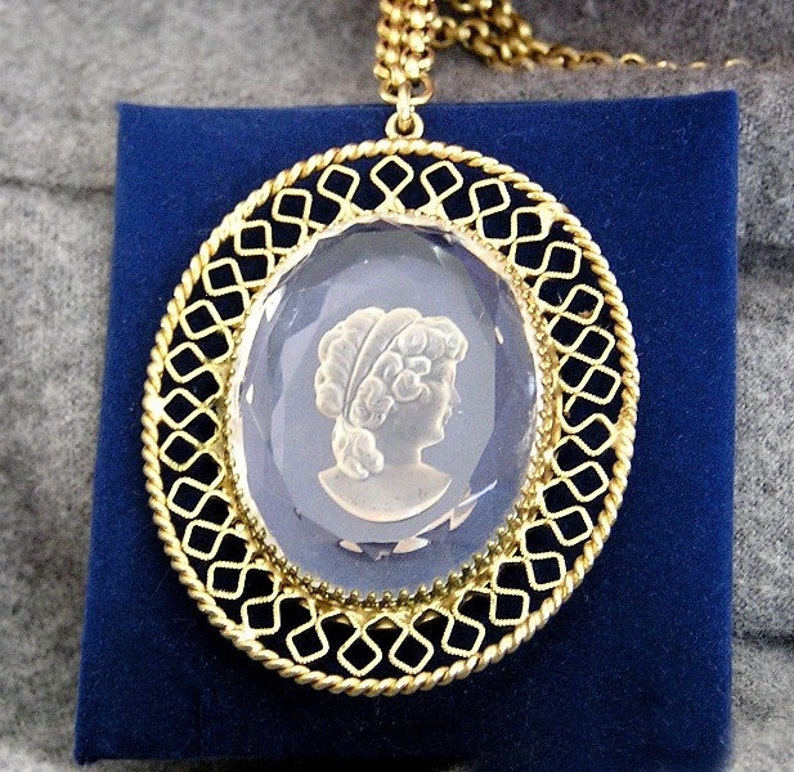 Whiting and Davis Gold Tone Cameo Parure