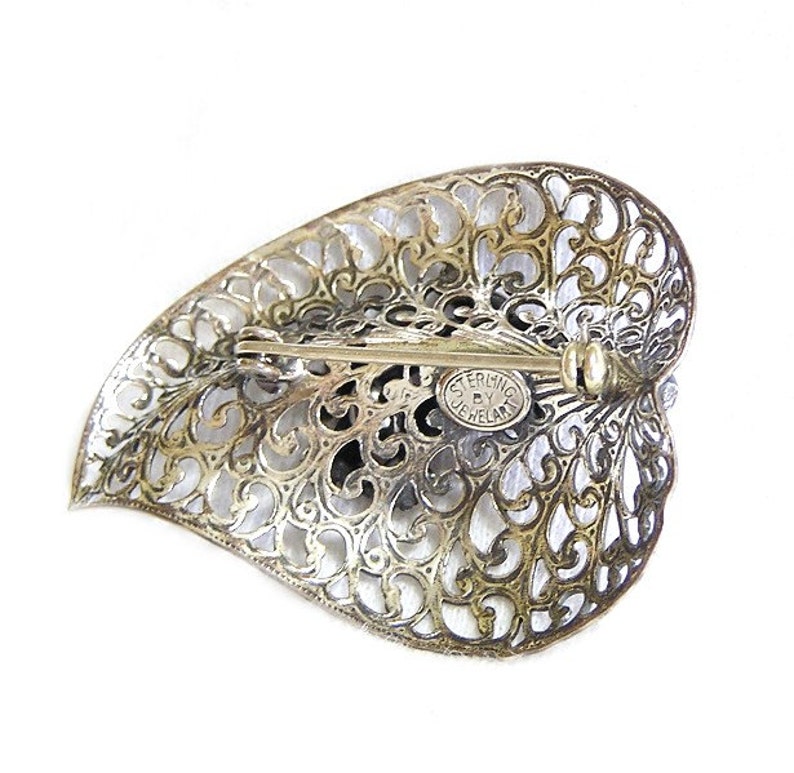 Jewelart Sterling Filigree Heart Figural Brooch