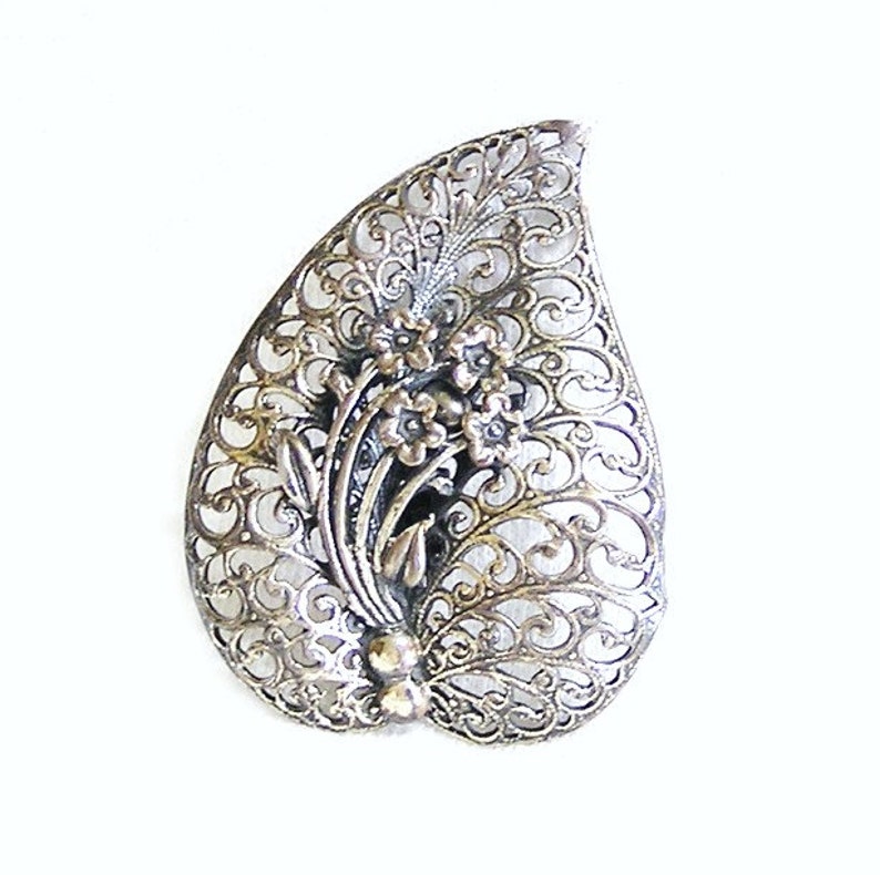 Jewelart Sterling Filigree Heart Figural Brooch