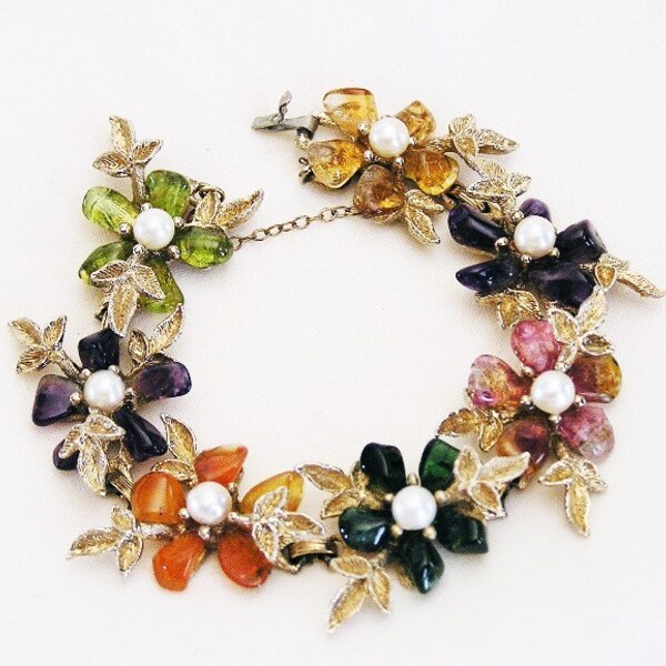 Swoboda Multi Gem Stone Floral Bracelet