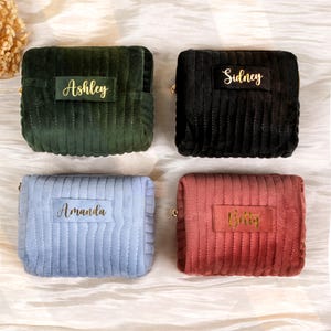 Personalized Velvet Makeup Bag, Bridesmaid Gift, Velvet Gift Bag, Cosmetic Bag, Travel Toiletry Bag, Wedding Gift for Her, Birthday Gift