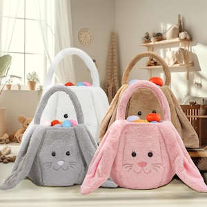 Personalized Bunny Easter Basket, Embroidered Gift for Kids, Girls Easter Basket, Boys Easter Basket, Easter Tote Bag, Custom Name Bag