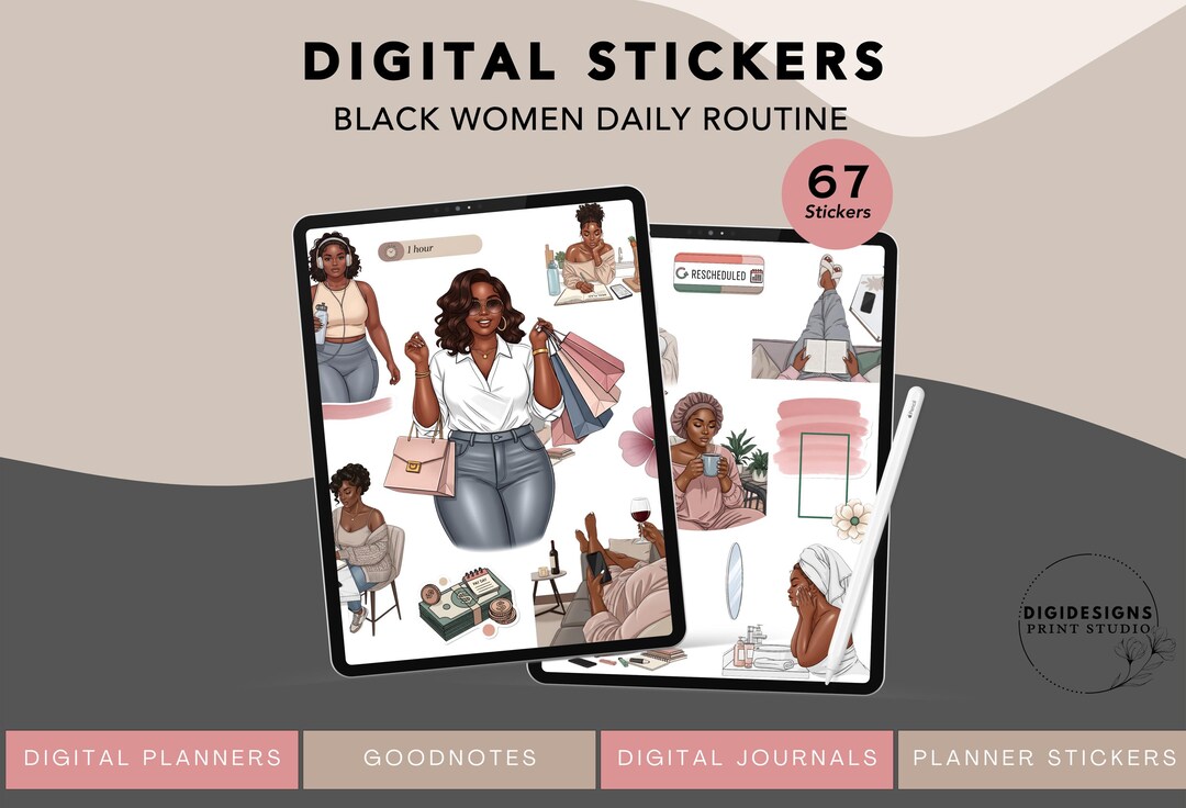 Black Girl Digital Planner Stickers | Daily Routine Stickers for ...