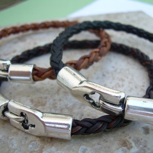 Custom Sized Mens Leather Bracelets, Mens Braided Bracelet, Leather Wristband, Mens Bracelets Leather, Mens Jewelry, Mens Bracelet, image 3