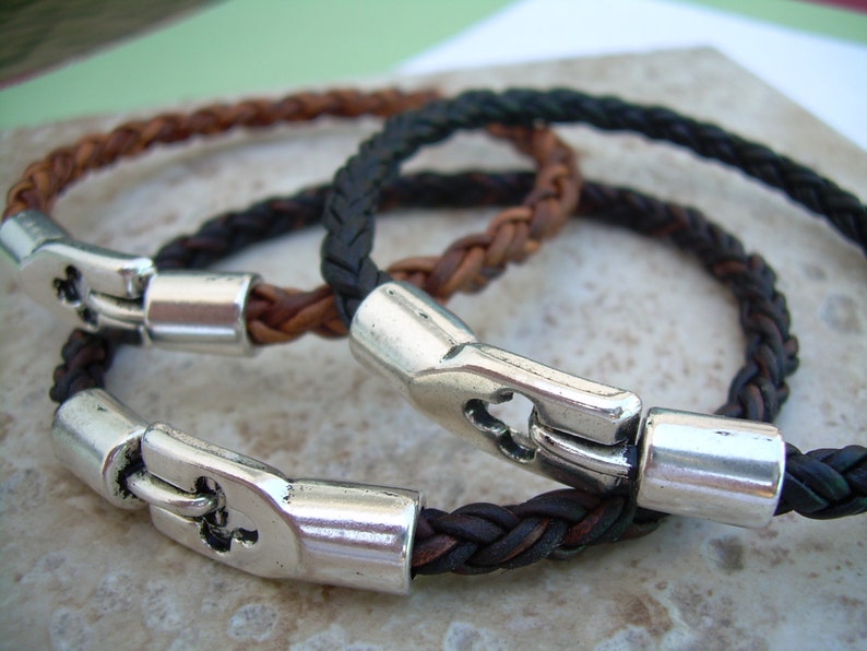 Custom Sized Mens Leather Bracelets, Mens Braided Bracelet, Leather Wristband, Mens Bracelets Leather, Mens Jewelry, Mens Bracelet, image 3