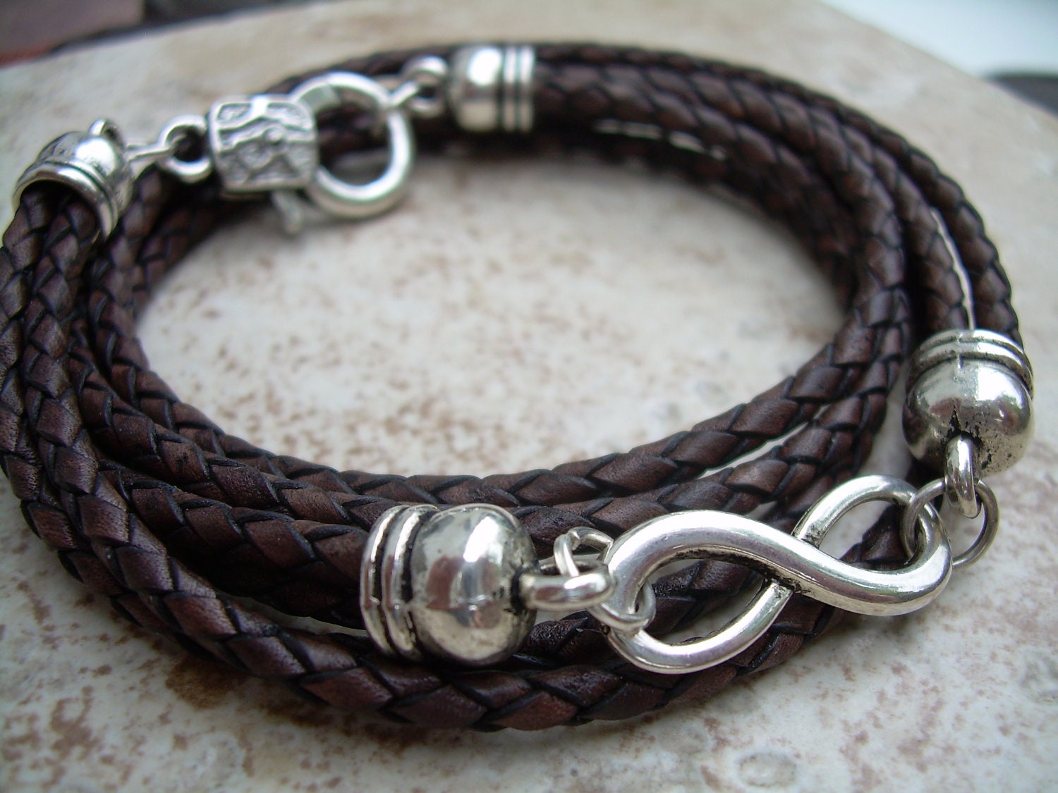 Leather Wrap Infinity Bracelet Mens Leather Bracelet Womens - Etsy