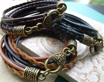 Läderarmband: Antikbronsspänne, Flertrådiga Damsmycken