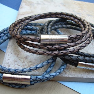 Braided Leather Bracelet: Double Wrap Style with Magnetic Clasp